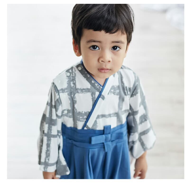 男の子用 長袖 和風袴ロンパース
