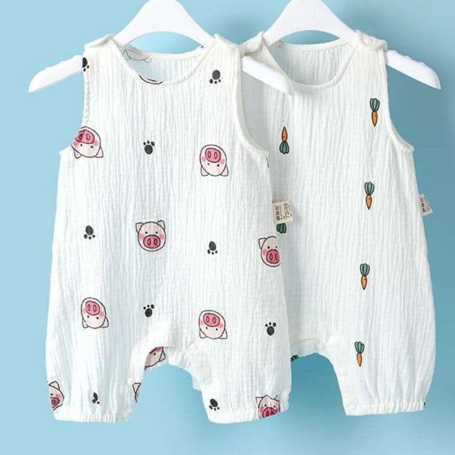 ベビーロンパース 動物柄ガーゼノースリーブベビー服