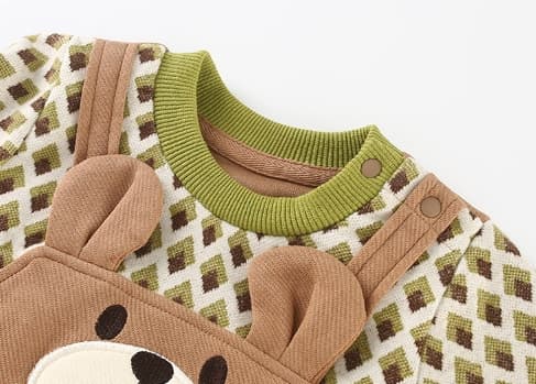 くま柄長袖ロンパース男の子用春秋新作ベビー服