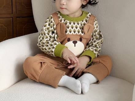 くま柄長袖ロンパース男の子用春秋新作ベビー服