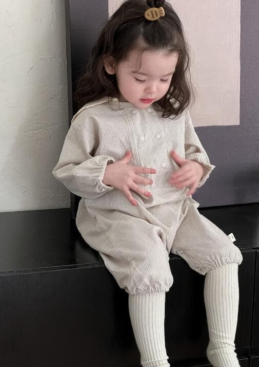 ベビー服長袖ボーダー柄ロンパース白襟付き66-90センチ