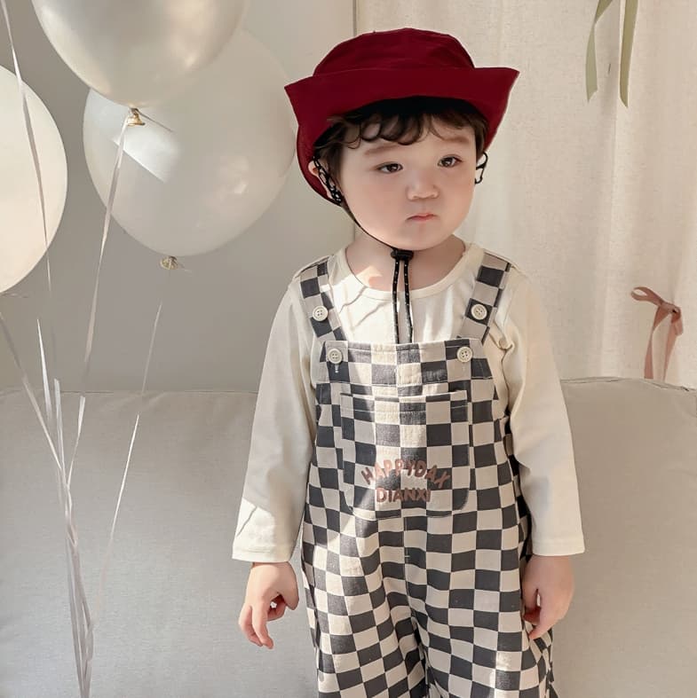 ロンパース 韓国風子供服 チェック柄長袖セットアップ 男の子ベビー服