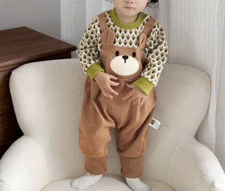 くま柄長袖ロンパース男の子用春秋新作ベビー服