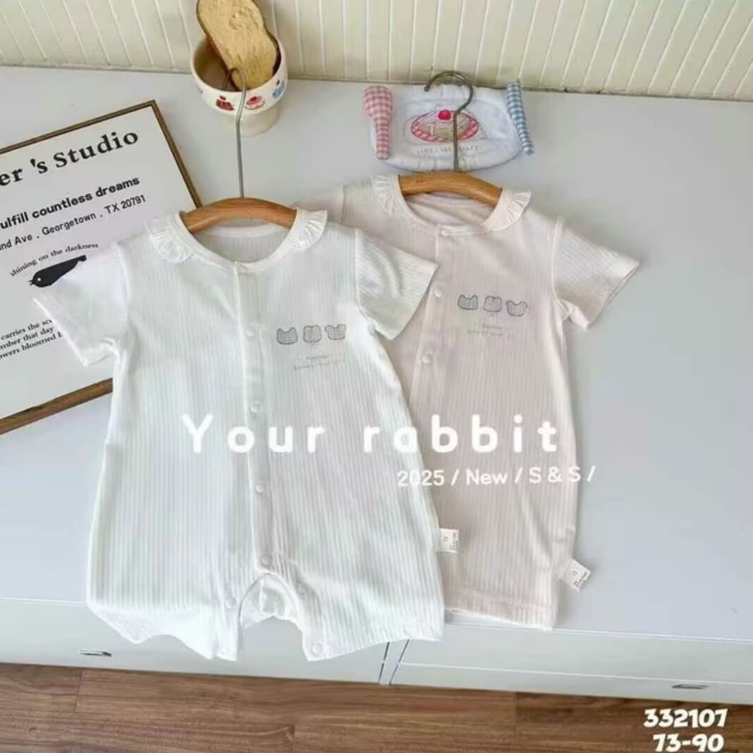 ロンパース 優しい肌触り うさぎ刺繍半袖ロンパース