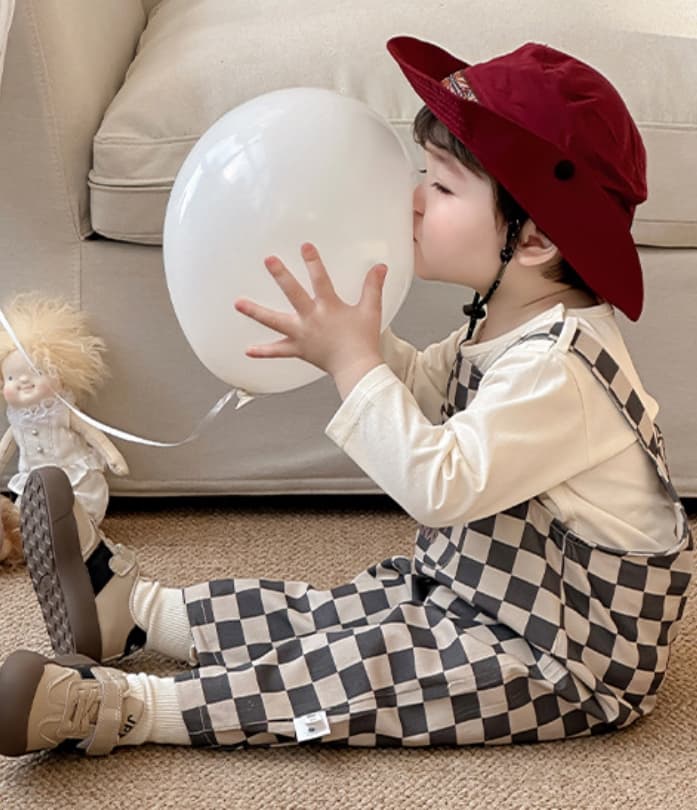 ロンパース 韓国風子供服 チェック柄長袖セットアップ 男の子ベビー服