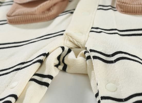 くま刺繍ボーダー長袖ロンパース男の子
