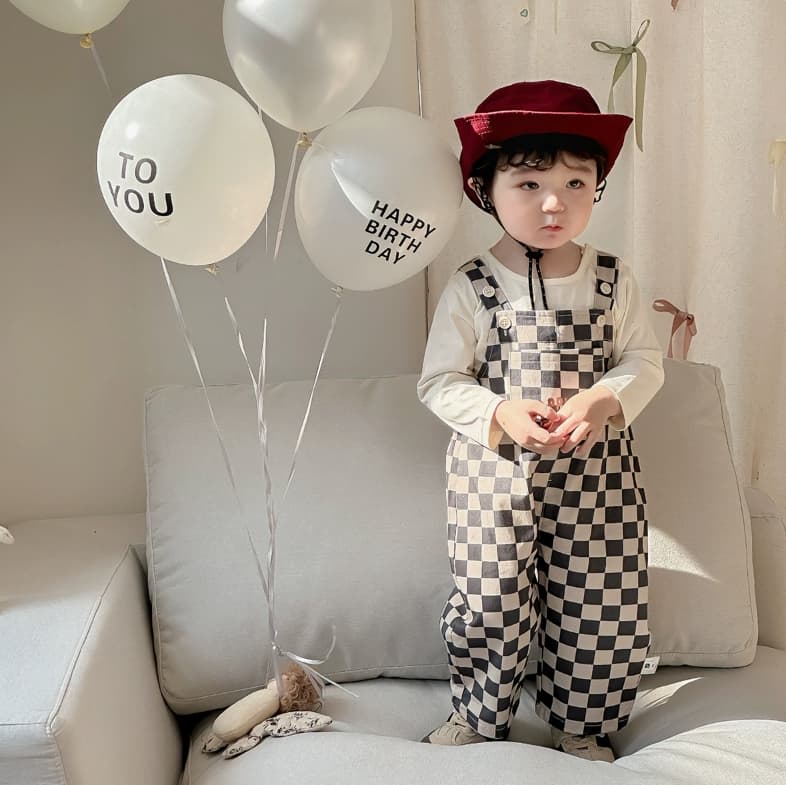 ロンパース 韓国風子供服 チェック柄長袖セットアップ 男の子ベビー服