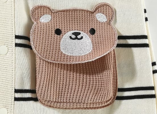 くま刺繍ボーダー長袖ロンパース男の子
