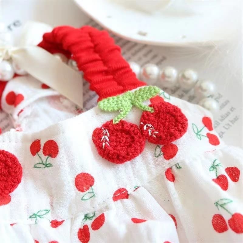 ロンパース さくらんぼ刺繍付きフリル袖なしロンパース