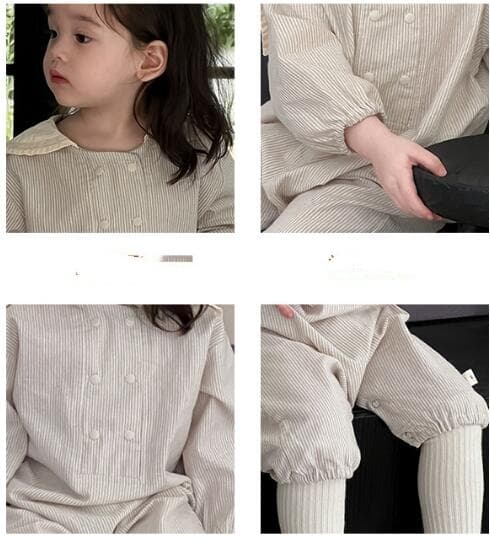 ベビー服長袖ボーダー柄ロンパース白襟付き66-90センチ