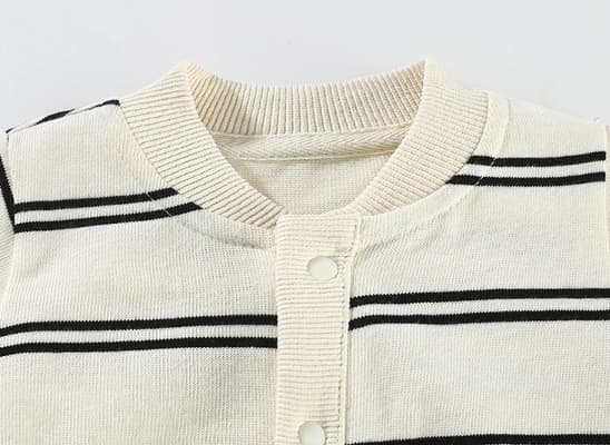 くま刺繍ボーダー長袖ロンパース男の子