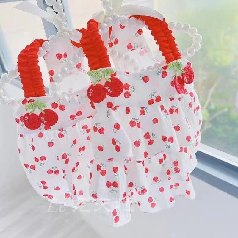 ロンパース さくらんぼ刺繍付きフリル袖なしロンパース