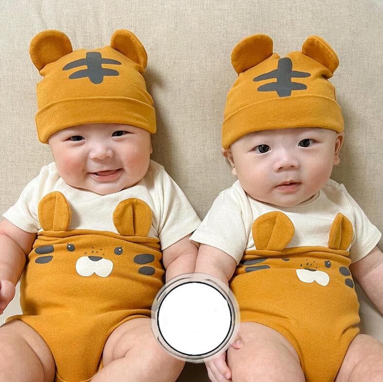 ベビー服 長袖 虎柄ロンパース 帽子付き