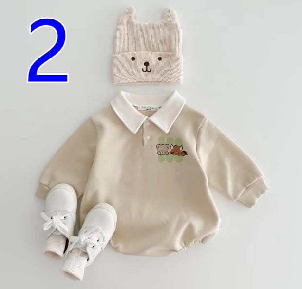 可愛い動物刺繍長袖ロンパース男女兼用ベビー服