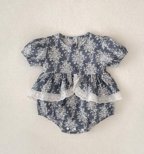 韓国風花柄半袖ロンパース女の子用フリル付きベビー服