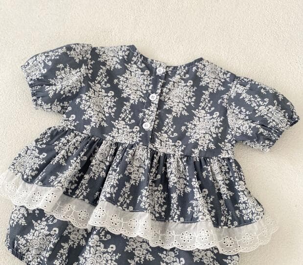 韓国風花柄半袖ロンパース女の子用フリル付きベビー服