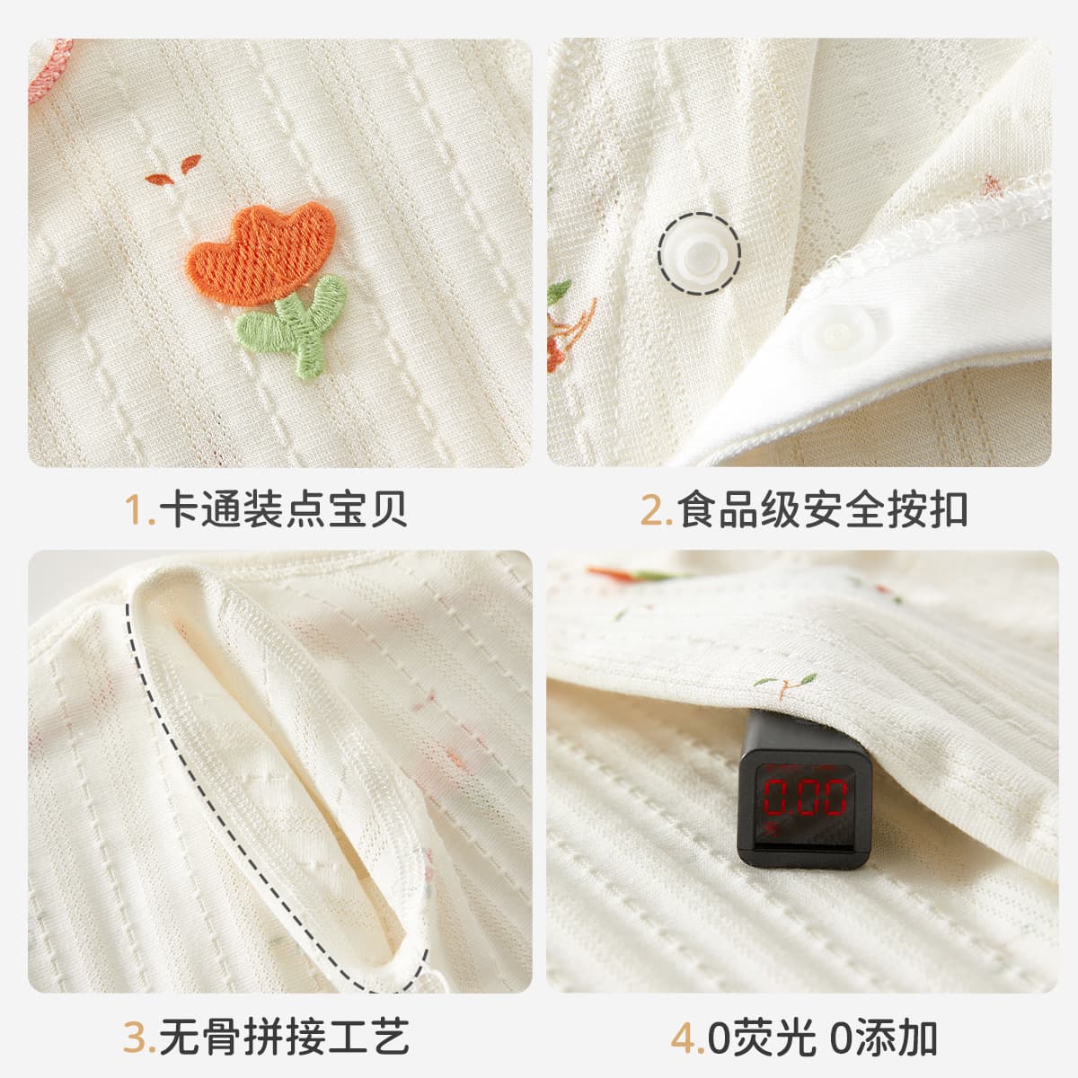 花柄刺繍入り半袖ベビーロンパース
