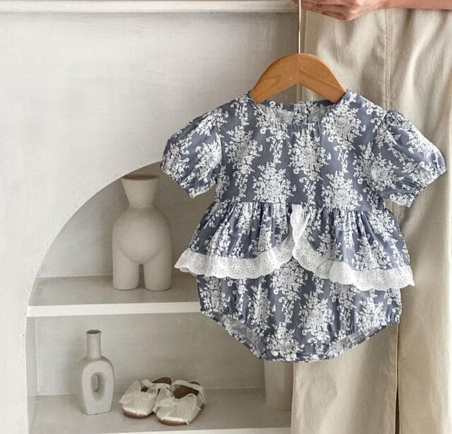 韓国風花柄半袖ロンパース女の子用フリル付きベビー服