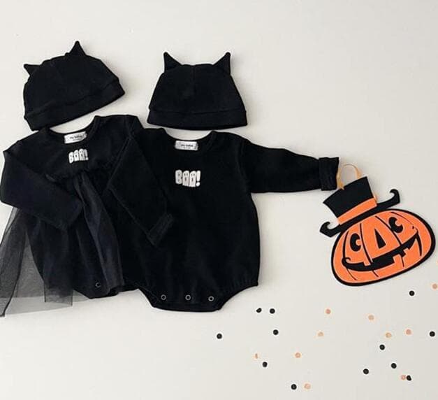 ハロウィン黒猫長袖ロンパース赤ちゃん新生児ベビー服