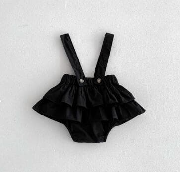 女の子用長袖ロンパース黒白フリル付き73-100センチ