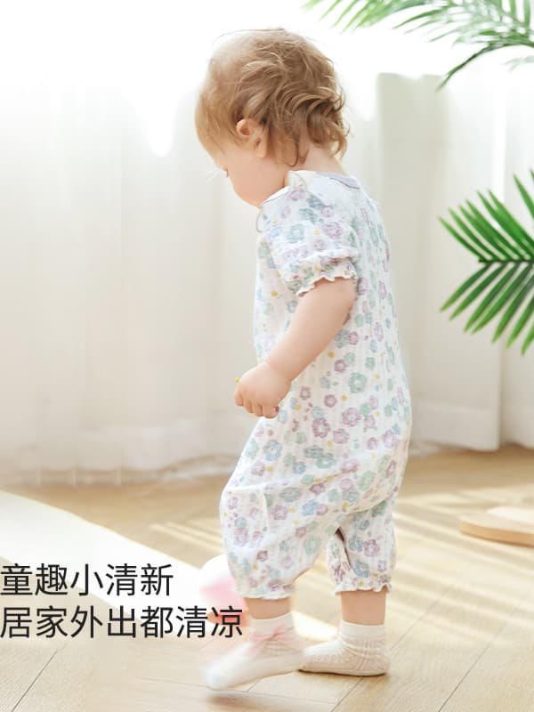 ロンパース 花柄フリル付き赤ちゃん用半袖ロンパース