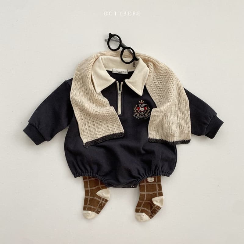 長袖襟付きロンパース ファスナー付き ベビー服