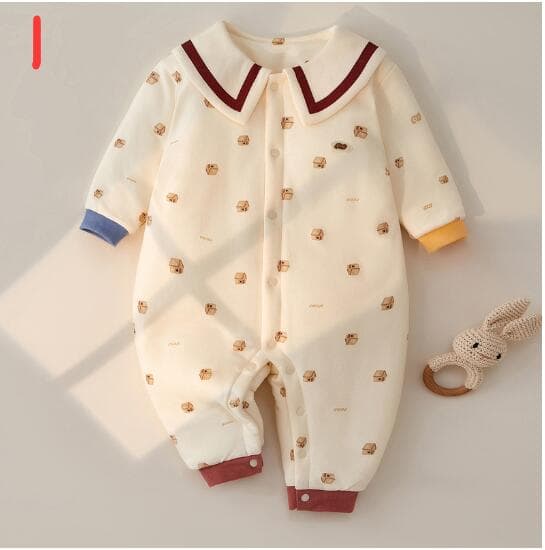 新生児長袖ロンパース襟付き中綿入り冬用ベビー服