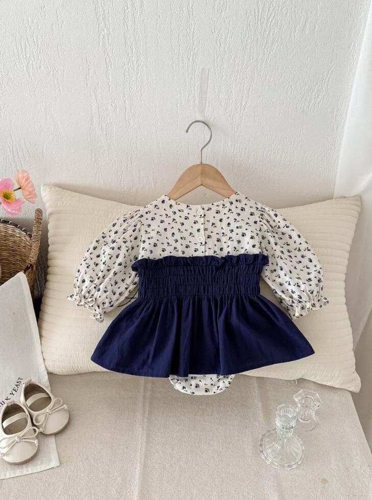韓国風小花柄長袖ロンパース女の子用ベビー服