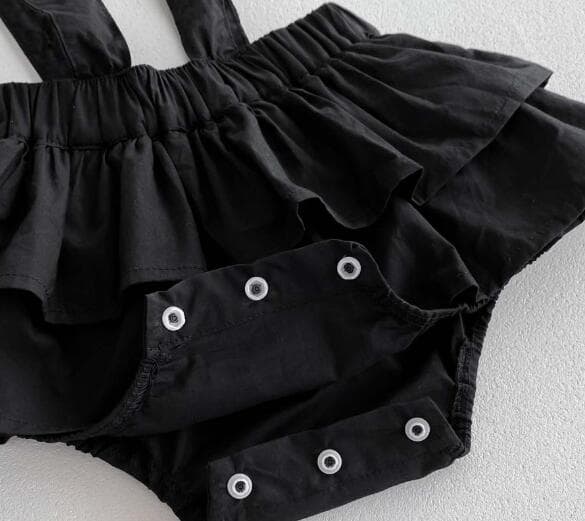 女の子用長袖ロンパース黒白フリル付き73-100センチ