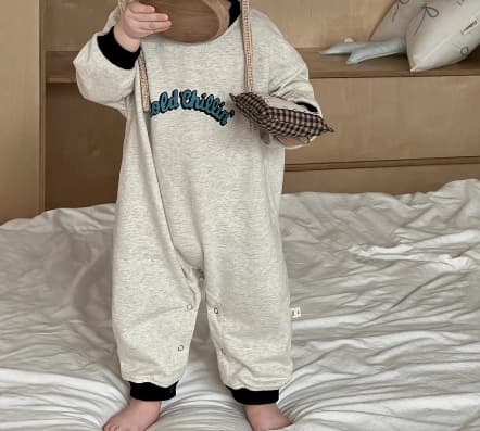 長袖ゆったりグレーロンパース
