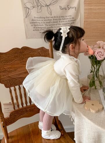 女の子 長袖 チュールワンピース ロンパース 73-100センチ