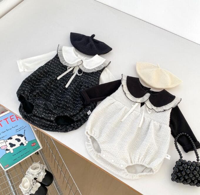 2025新作 韓国風ベビー服 長袖丸襟ロンパース 上下セット