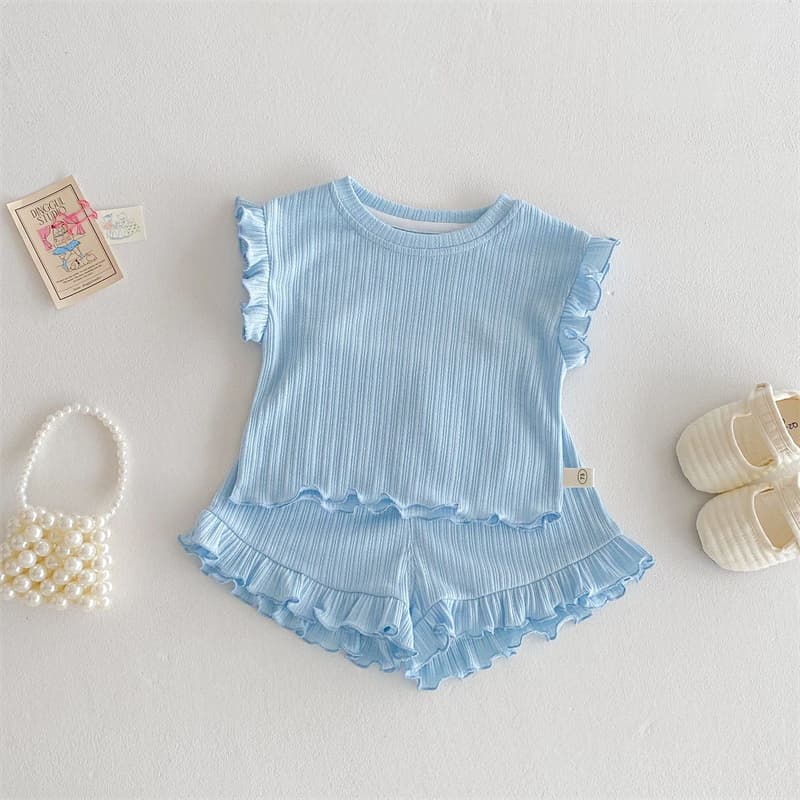 ロンパース 夏新作ベビー服フリルノースリーブセットアップ5色