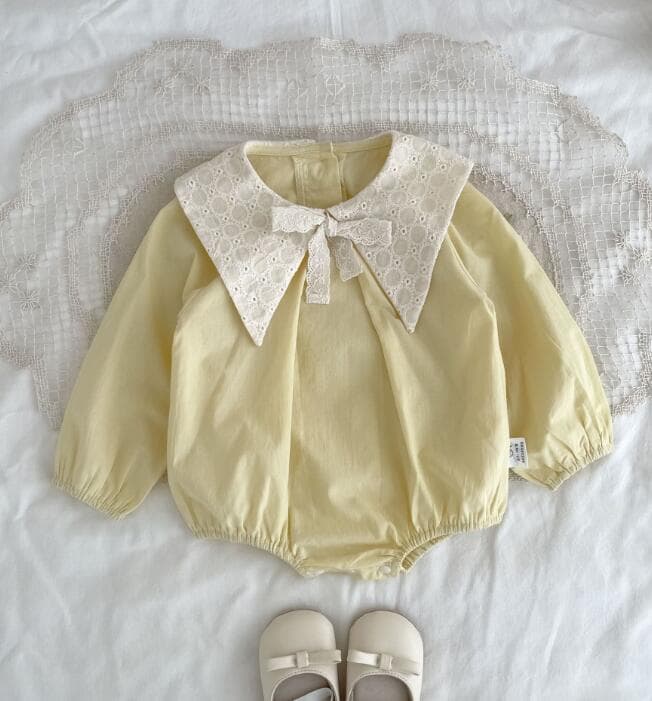 秋冬新作 長袖襟付きロンパース 可愛い黄色ベビー服