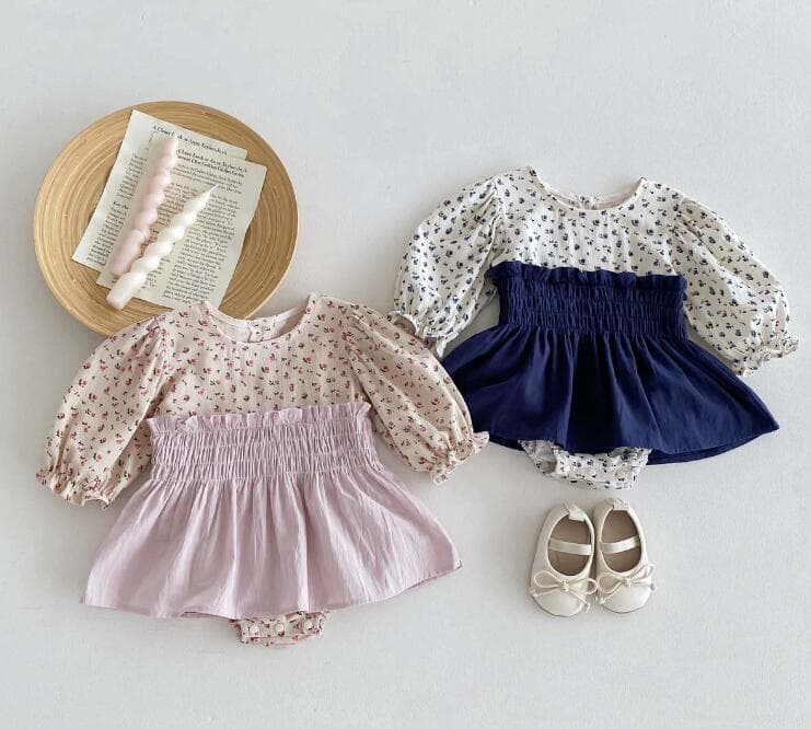 韓国風小花柄長袖ロンパース女の子用ベビー服