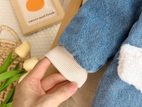 秋冬新作男の子長袖くま耳付きデニムロンパース