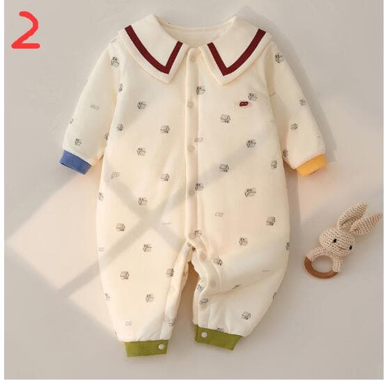 新生児長袖ロンパース襟付き中綿入り冬用ベビー服