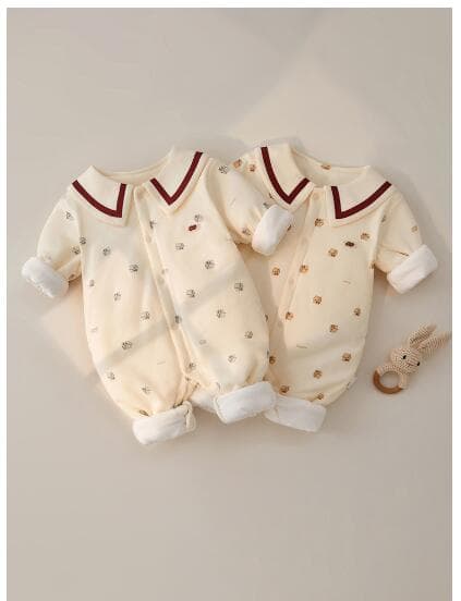 新生児長袖ロンパース襟付き中綿入り冬用ベビー服