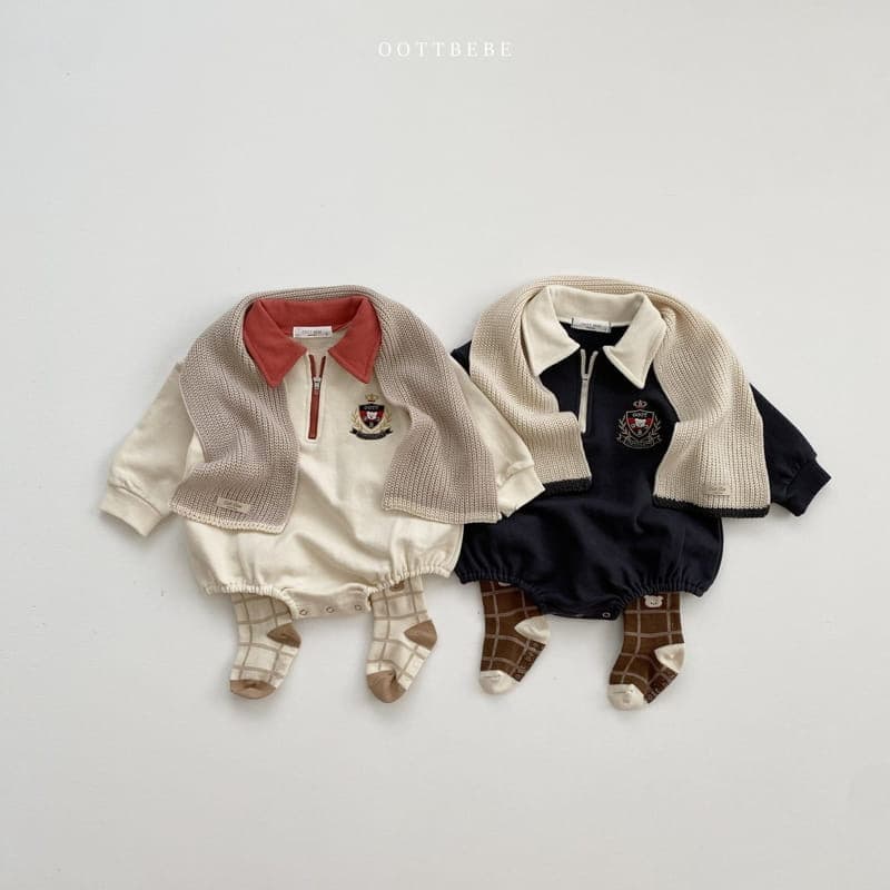 長袖襟付きロンパース ファスナー付き ベビー服