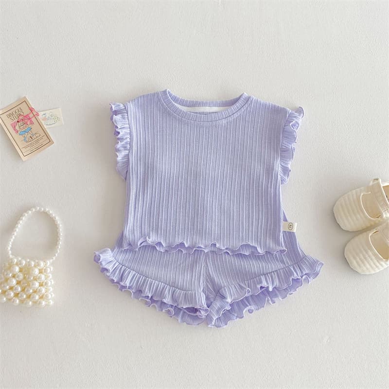 ロンパース 夏新作ベビー服フリルノースリーブセットアップ5色