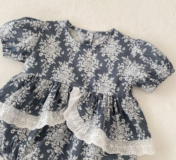 韓国風花柄半袖ロンパース女の子用フリル付きベビー服