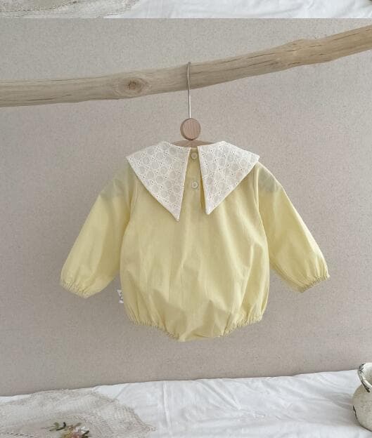 秋冬新作 長袖襟付きロンパース 可愛い黄色ベビー服