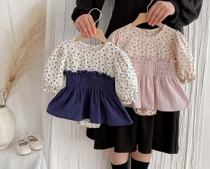 韓国風小花柄長袖ロンパース女の子用ベビー服