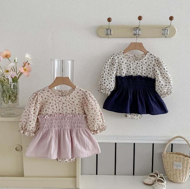 韓国風小花柄長袖ロンパース女の子用ベビー服