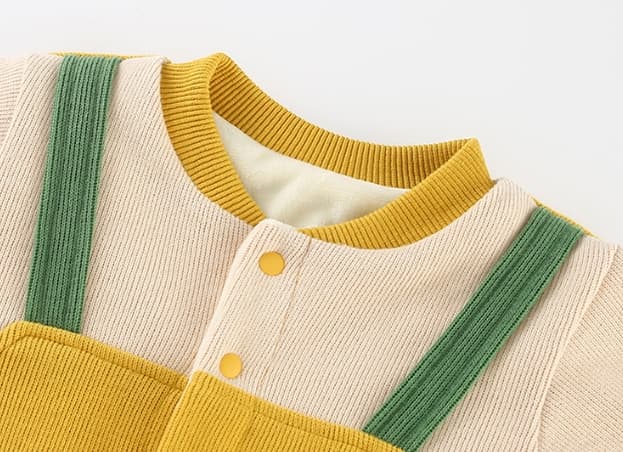 秋冬新作 男の子用長袖ロンパース サル刺繍 黄色つなぎ服