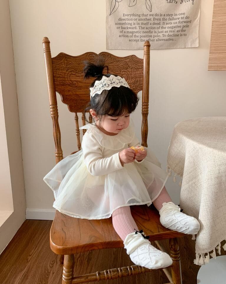 女の子 長袖 チュールワンピース ロンパース 73-100センチ
