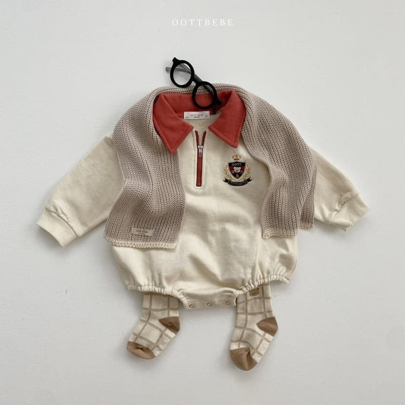 長袖襟付きロンパース ファスナー付き ベビー服