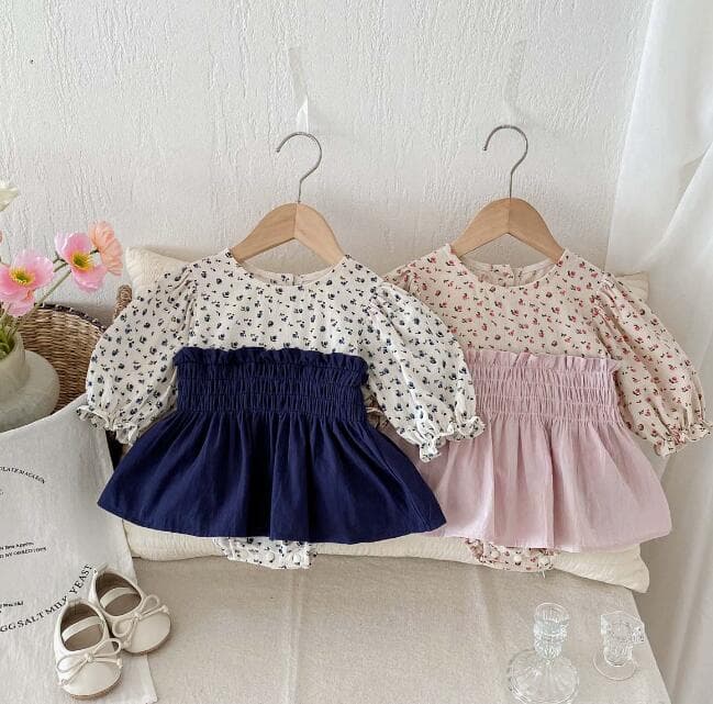 韓国風小花柄長袖ロンパース女の子用ベビー服