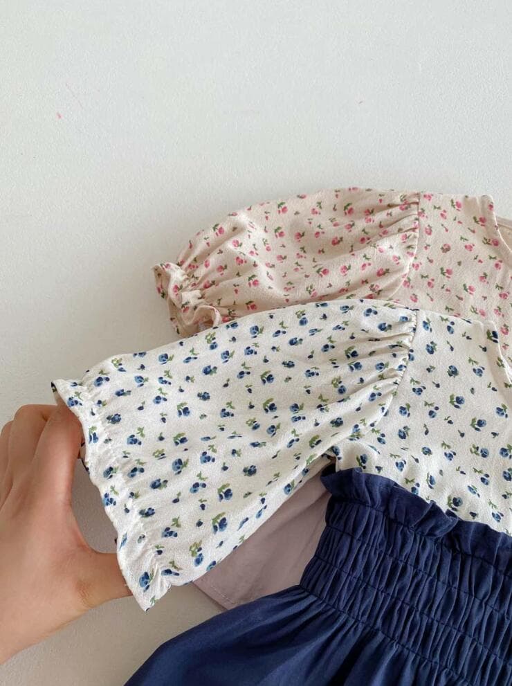 韓国風小花柄長袖ロンパース女の子用ベビー服