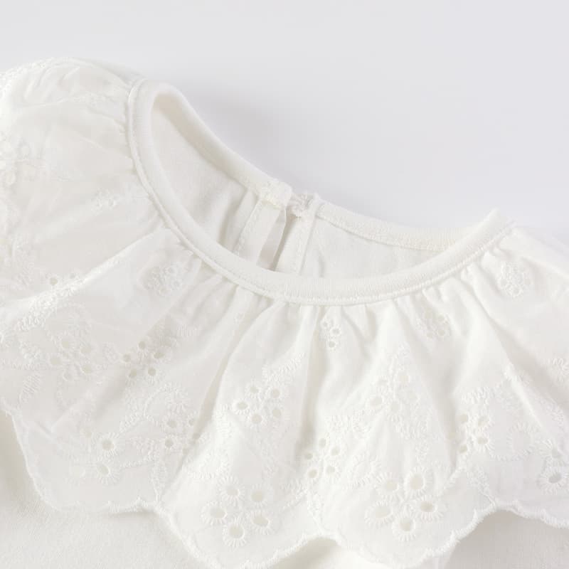 ロンパース 花刺繍フリル襟半袖ロンパース
